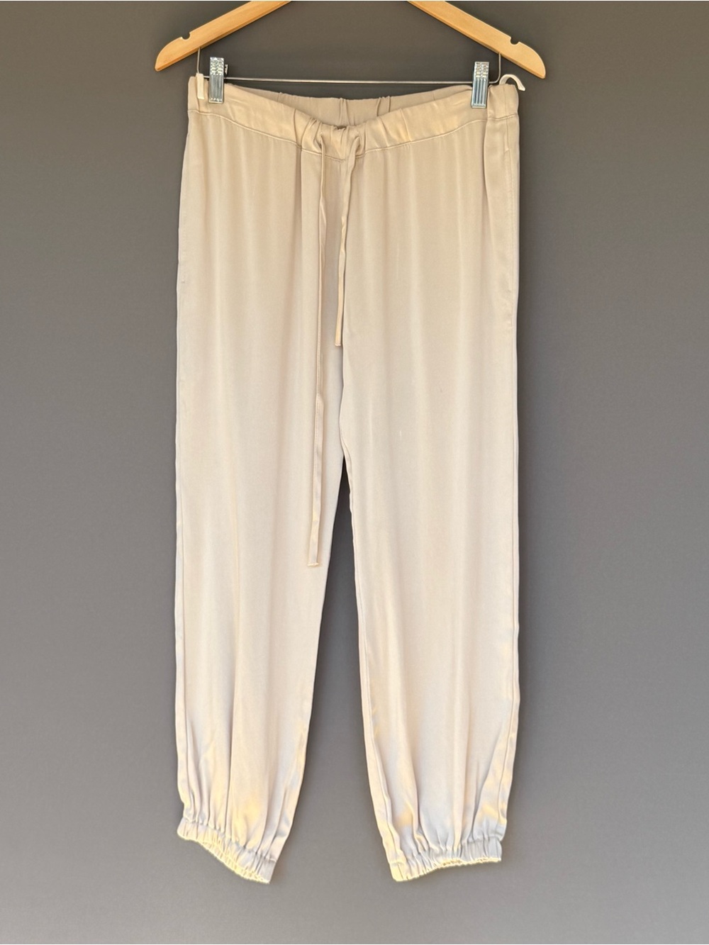 Maggie Ward 100% Silk Jogger Pants Women Champagne Beige XS Made in USA